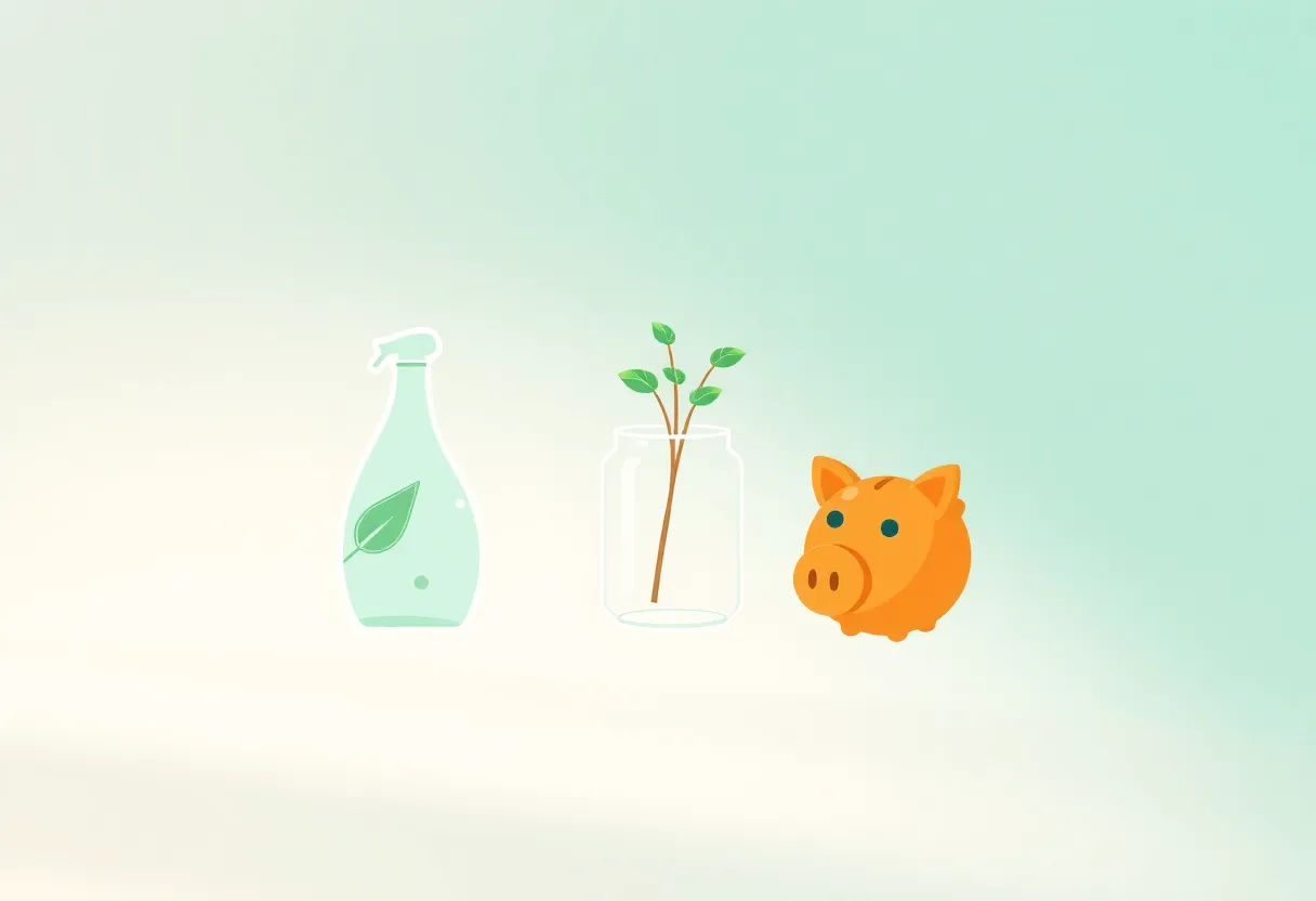 Icônes illustrant les avantages des produits ménagers éco-friendly et les économies avec Camer Clean