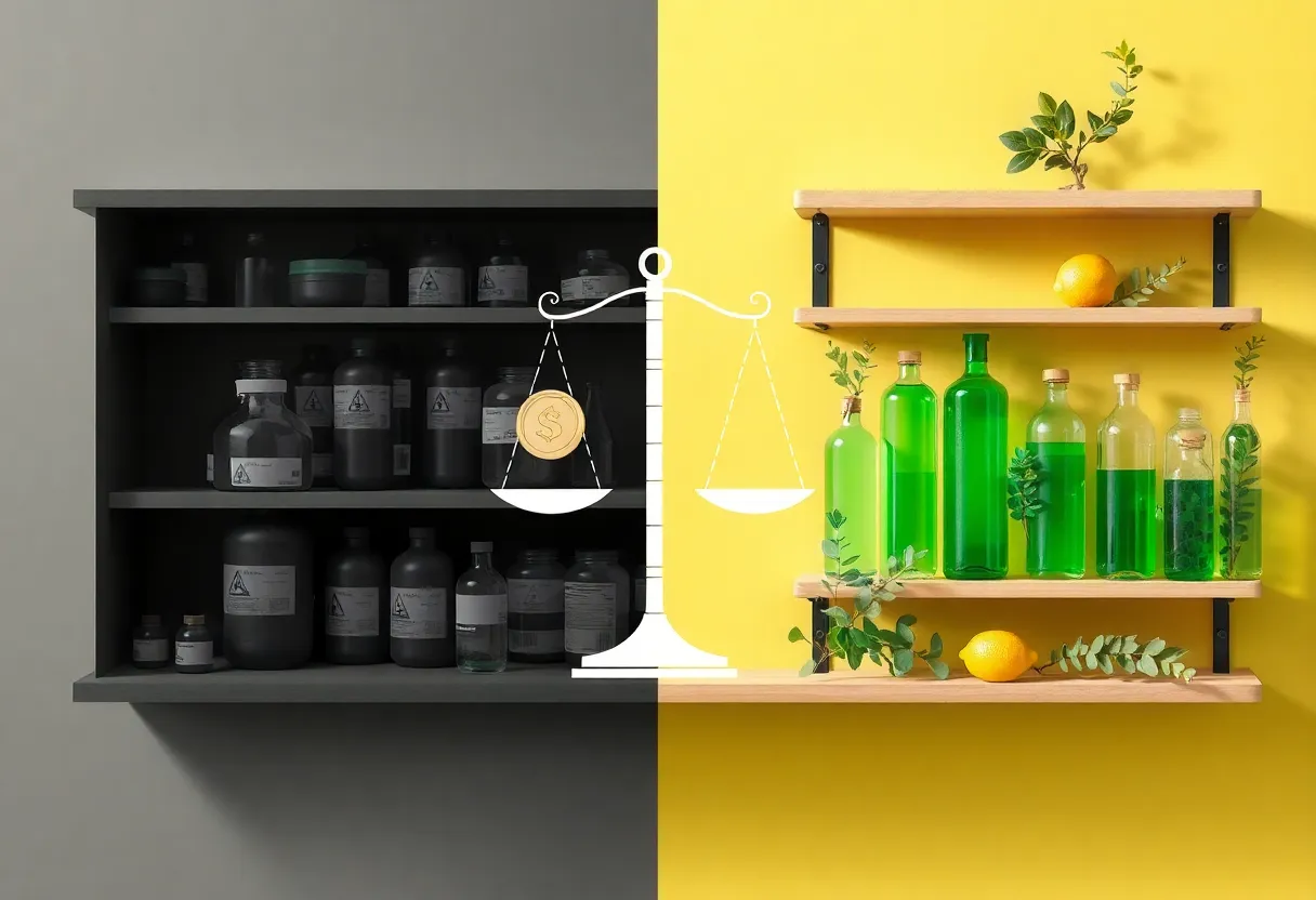 Comparatif visuel des nettoyants écologiques Camer Clean vs méthodes traditionnelles pour un nettoyage durable