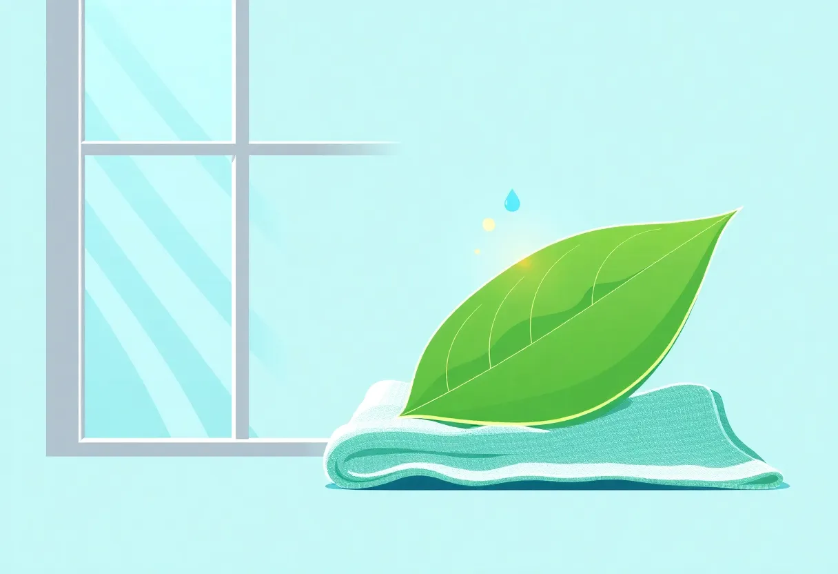 Illustration de nettoyage vert des fenêtres et feuilles par Camer Clean avec des produits écologiques